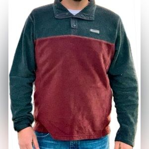 [Columbia] Maroon and Gray Color Block Quarter Button Fleece Pullover Size Large
